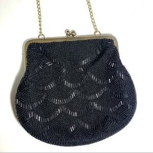 Exquisite Vintage Beaded BlackEvening Clutch Small Chain Purse Handbag